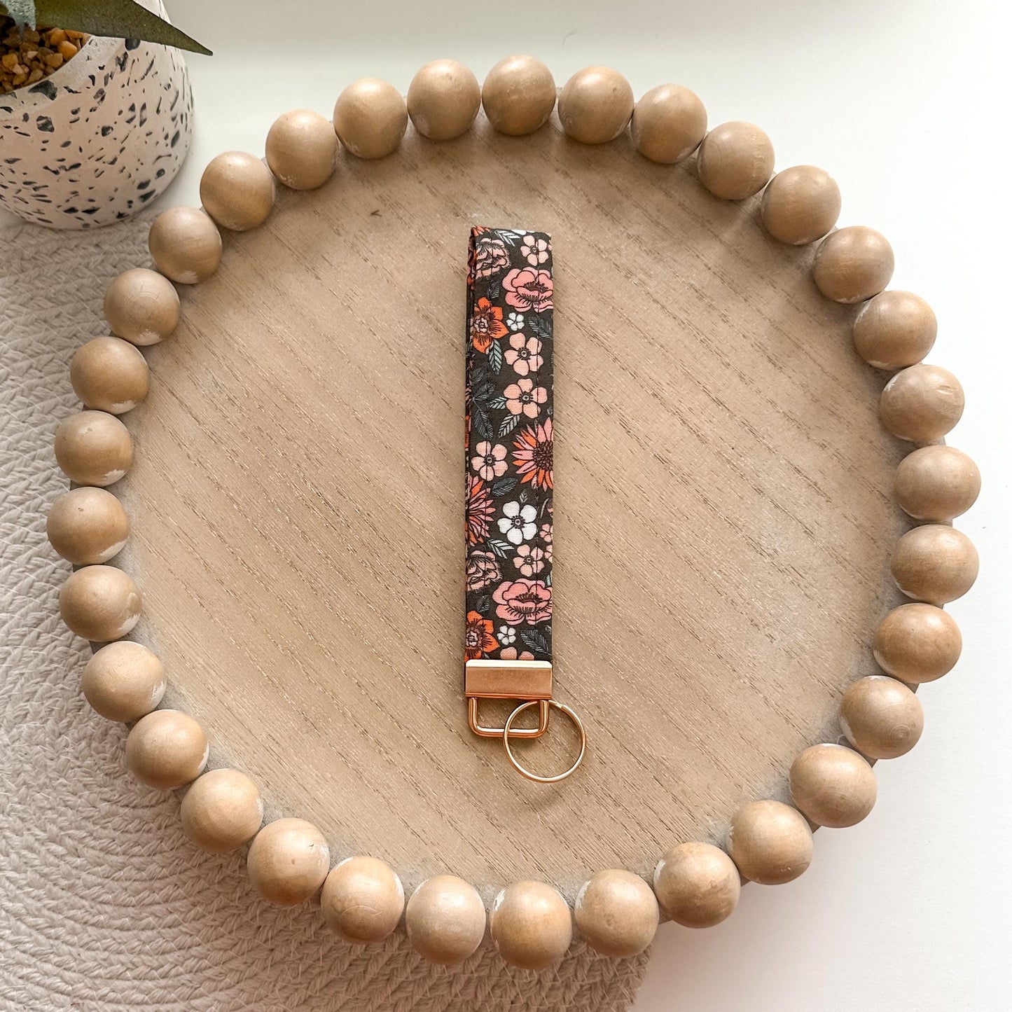 Rose Gold Floral Wristlet Keychain