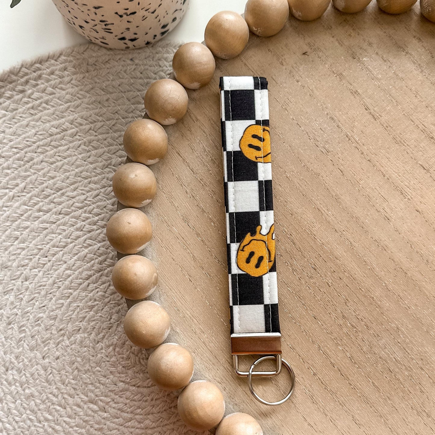 Checkered Smiles Wristlet Keychain