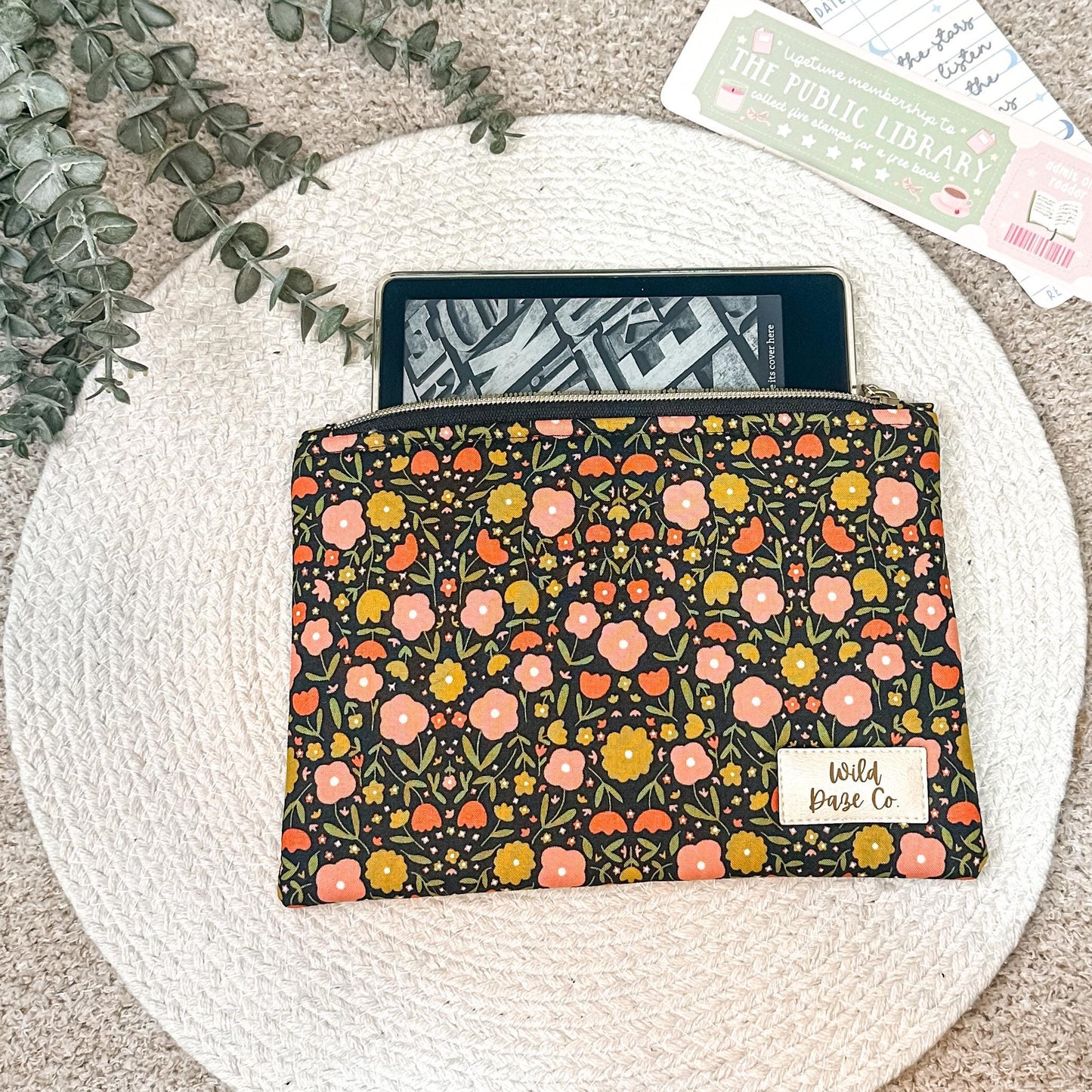 Black Floral Book Sleeve