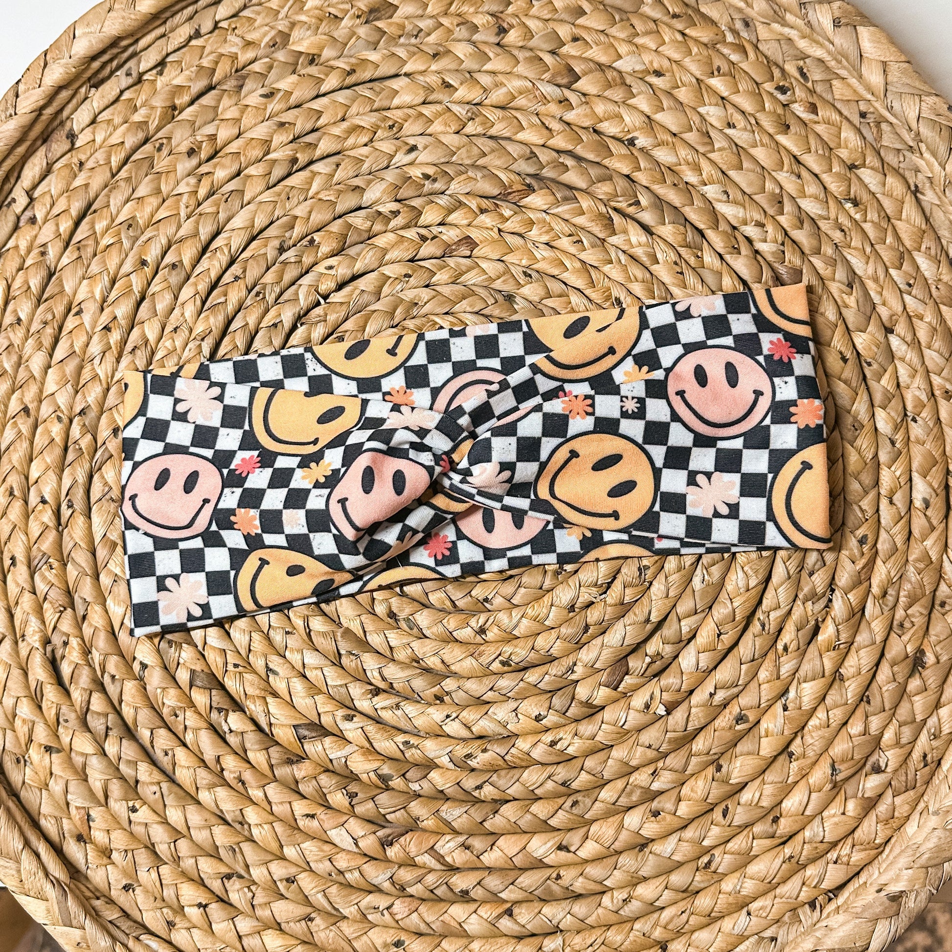 Smile Face Checkered Stretchy Headband