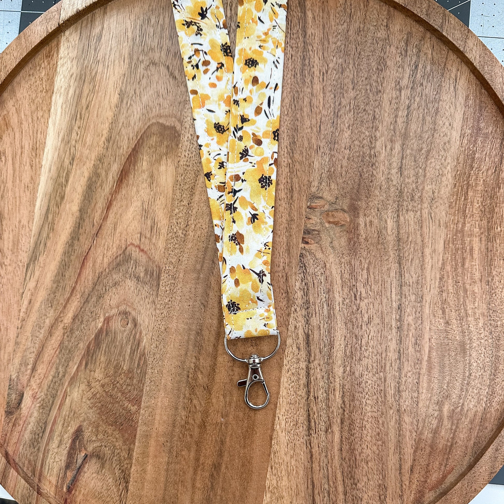 Yellow Floral Lanyard | Key Lanyard | ID Badge Lanyard