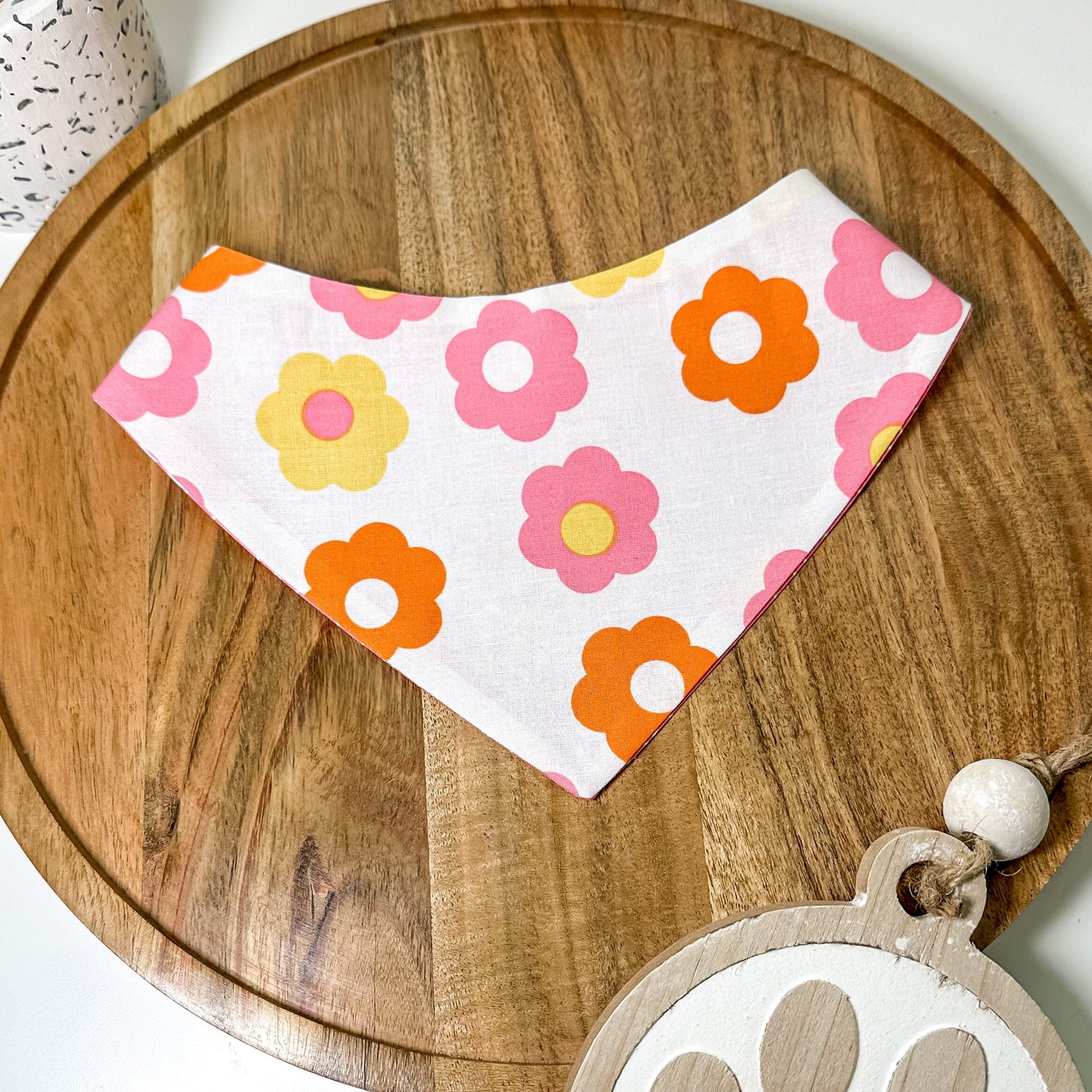 Pink and Mint Happy Smile Flower Daisies Floral Dog Bandana