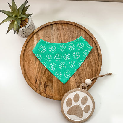 Pink and Mint Happy Smile Flower Daisies Floral Dog Bandana