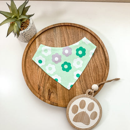 Pink and Mint Happy Smile Flower Daisies Floral Dog Bandana