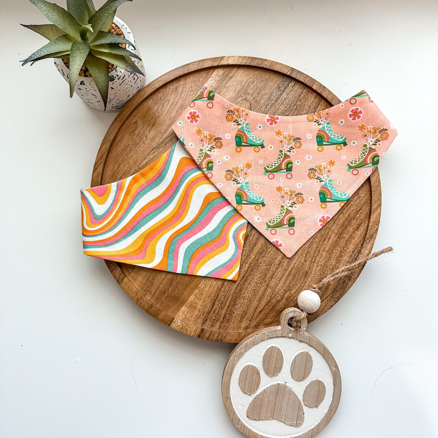 Pink and Mint Retro Skater Floral Waves Dog Bandana