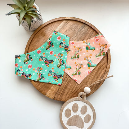 Pink and Mint Retro Skater Floral Waves Dog Bandana