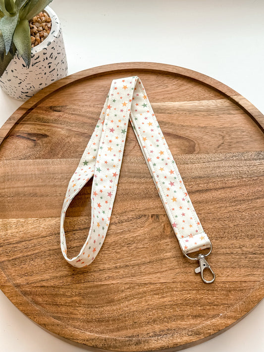 Soft Muted Rainbow Stars Lanyard | Key Lanyard | ID Badge Lanyard