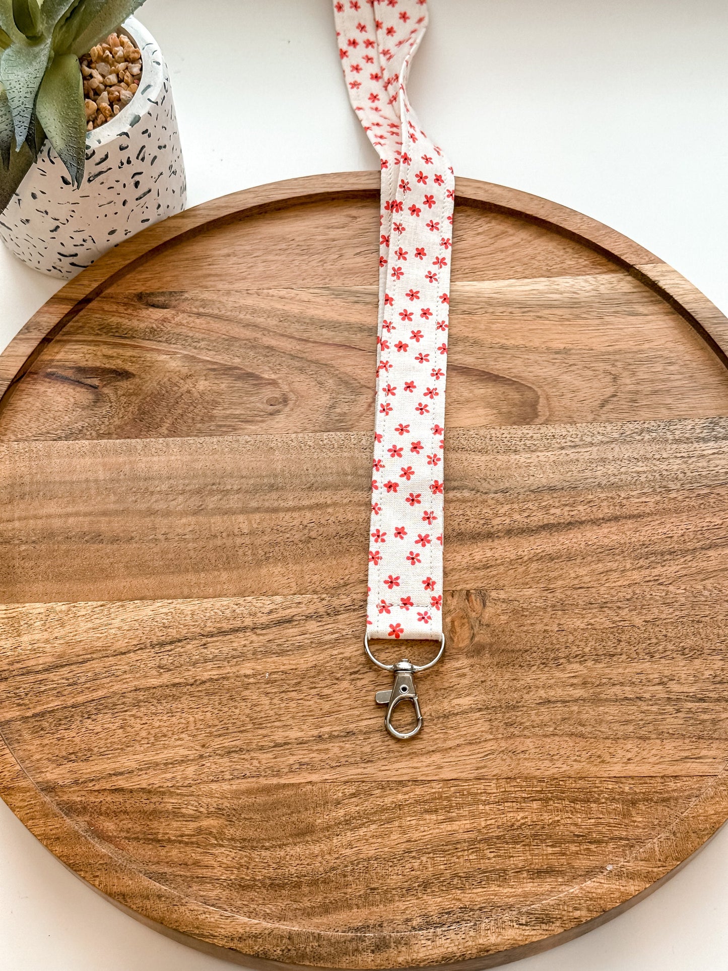 Red Floral Lanyard | Key Lanyard | ID Badge Lanyard