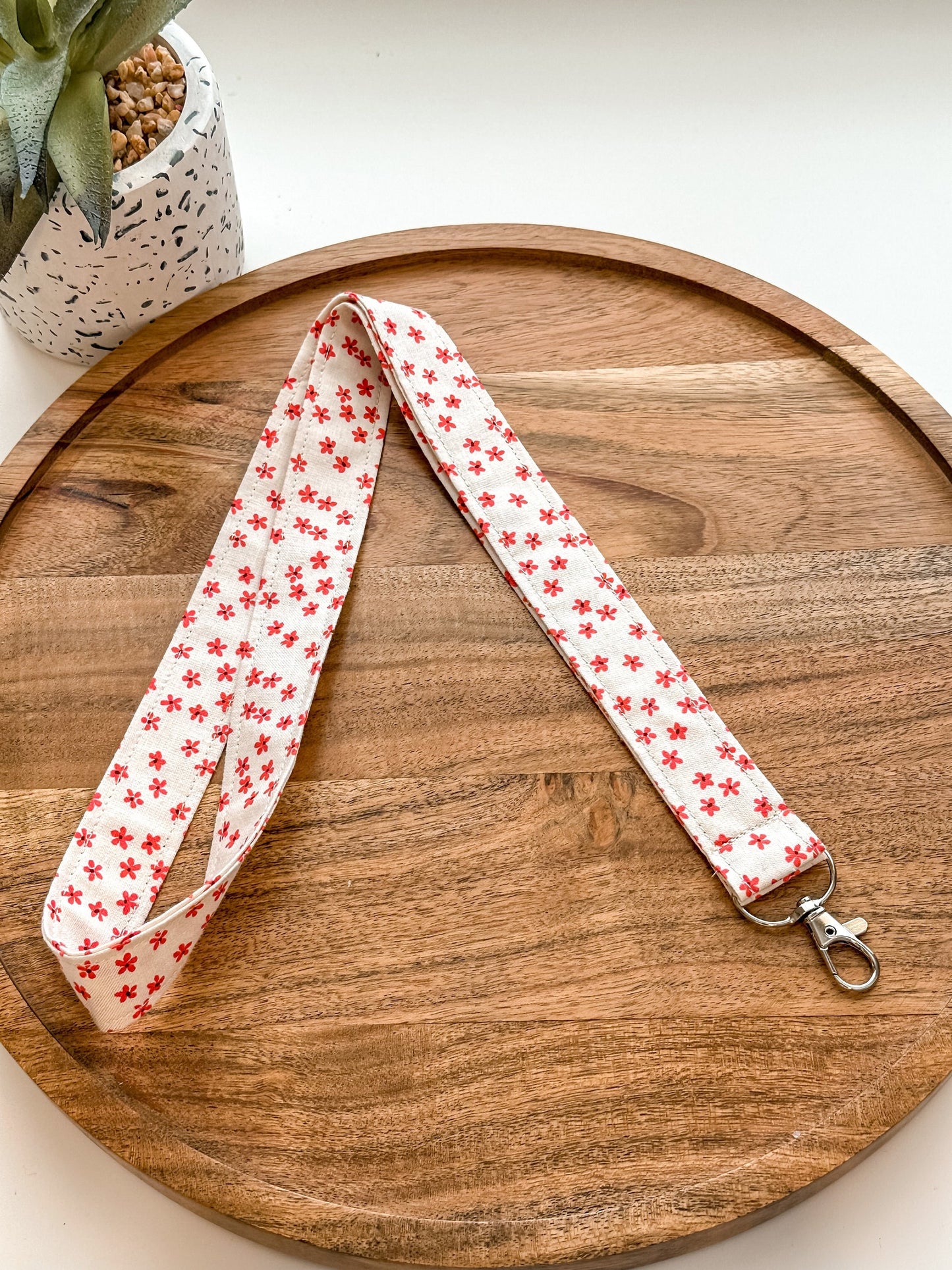 Red Floral Lanyard | Key Lanyard | ID Badge Lanyard