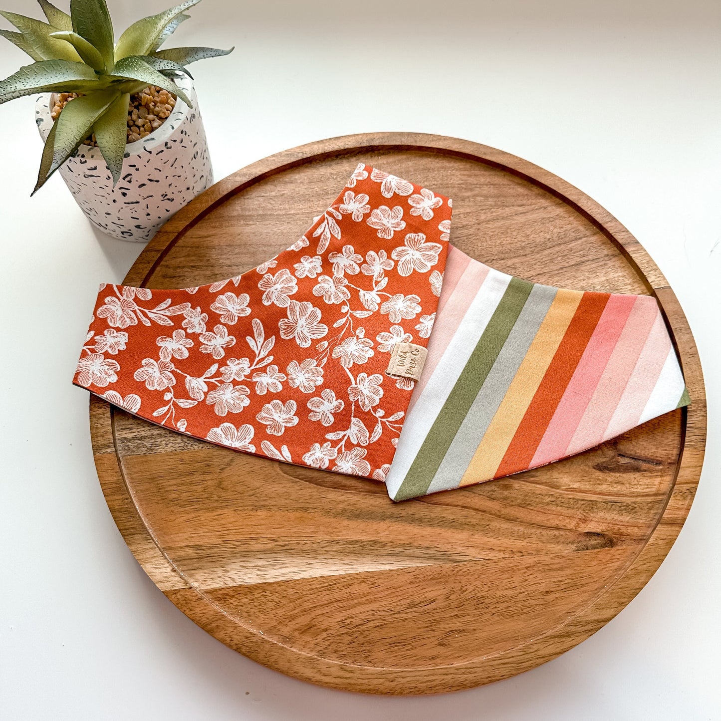 Sienna Floral with Warm Tone Stripes Dog Bandana