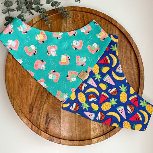 Flamingo Pup Cups and Mixed Fruit Dog Bandana