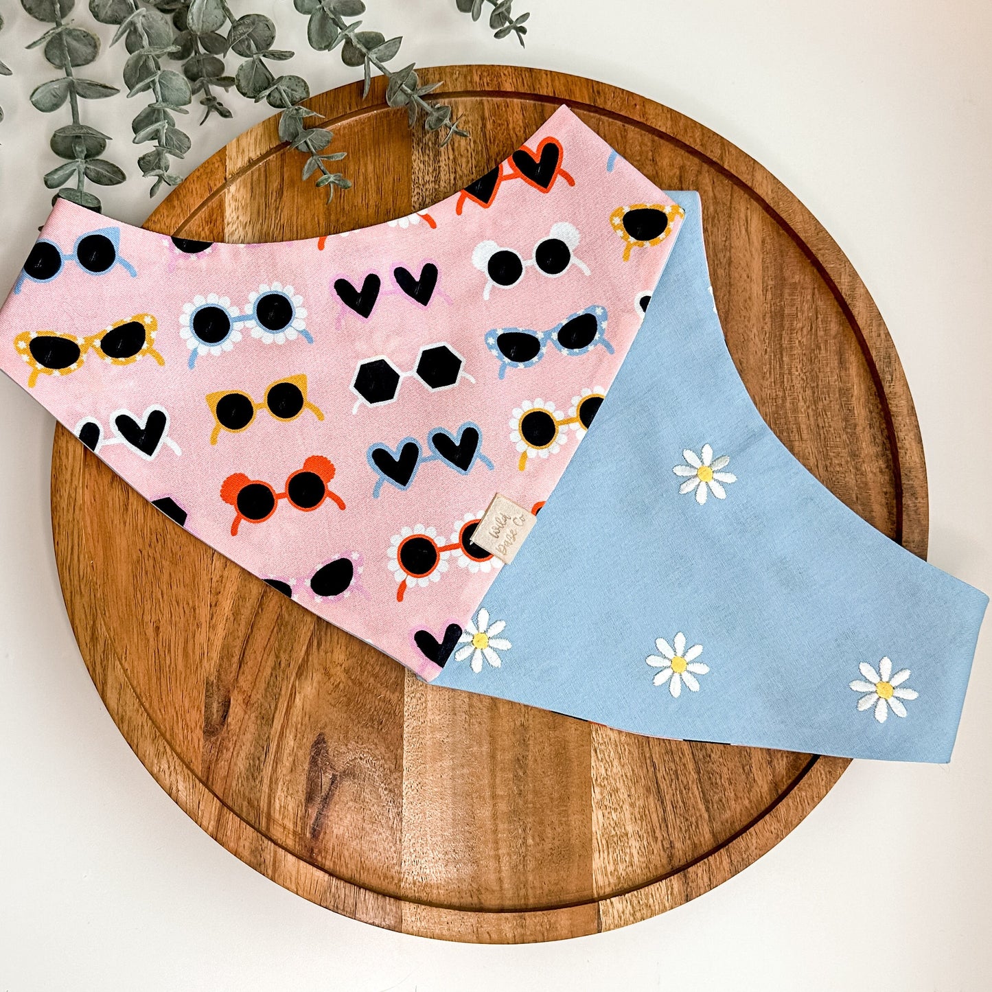 Sunglasses and Embroidered Daisies Dog Bandana