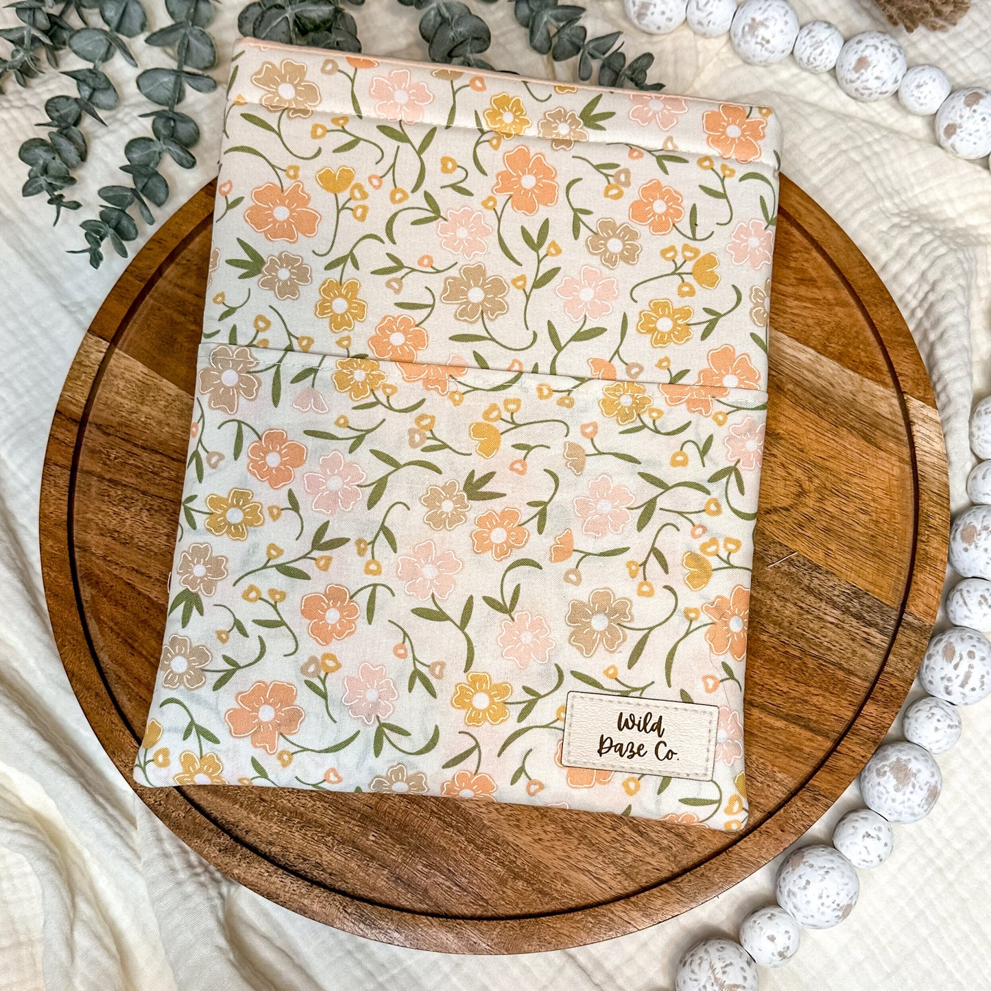 Neutral Floral Book Sleeve | Gift for Her | Padded Book Sleeve with Pocket | Kindle Zipper Pouch | Gift for Book Lovers | Bookworm Gift