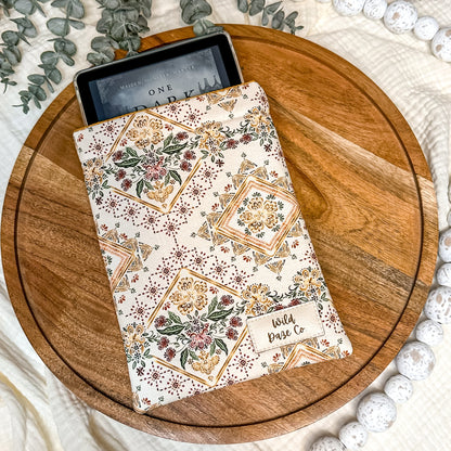 Floral Mosaic Book Sleeve | Gift for Her | Padded Book Sleeve with Pocket | Kindle Zipper Pouch | Gift for Book Lovers | Bookworm Gift