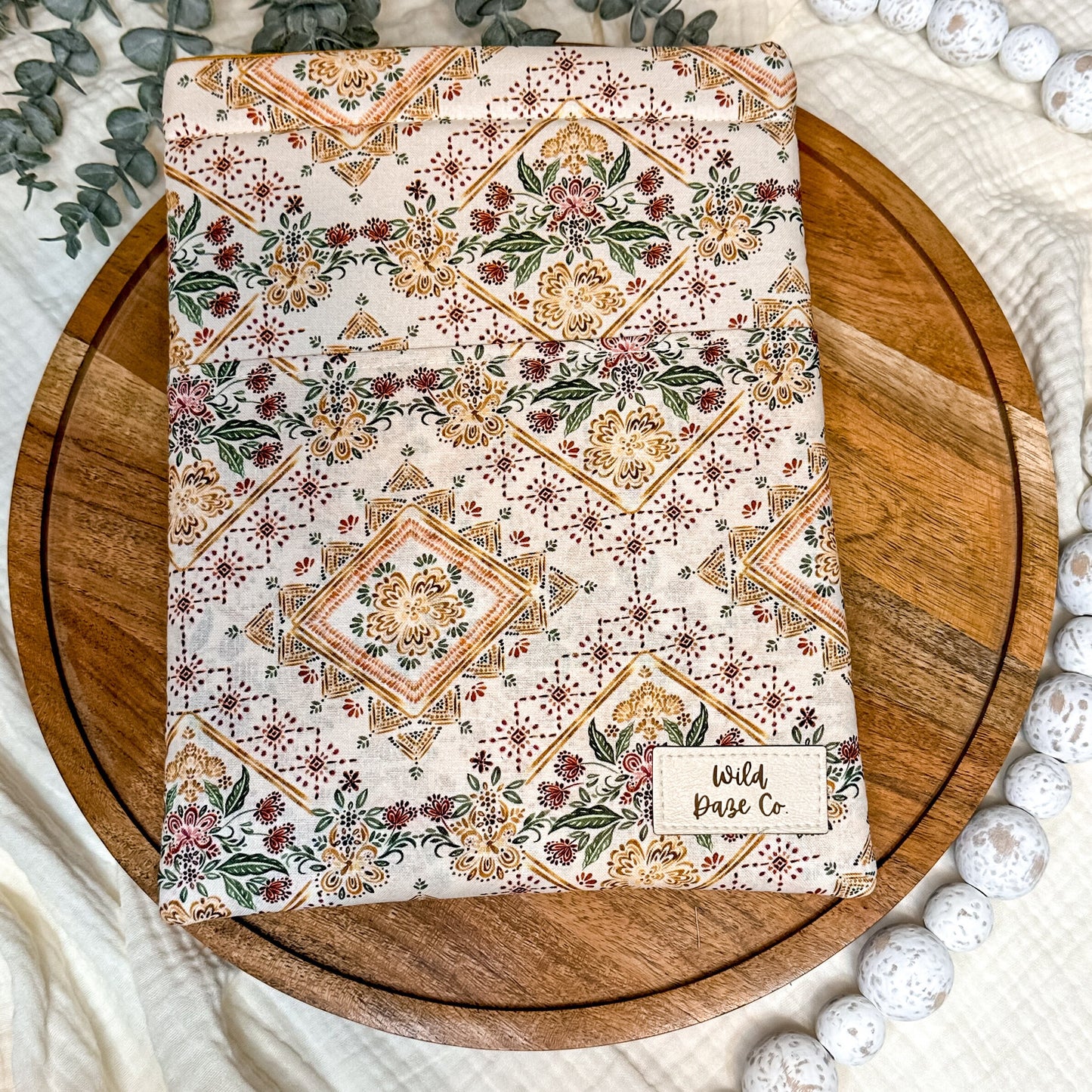 Floral Mosaic Book Sleeve | Gift for Her | Padded Book Sleeve with Pocket | Kindle Zipper Pouch | Gift for Book Lovers | Bookworm Gift