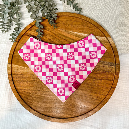 Hot Pink Checkered Floral Dog Bandana