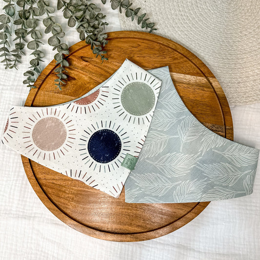 Boho Suns with Muted Blue Ferns Dog Bandana