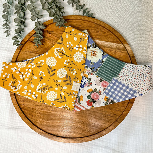 Mustard Floral with Boho Patchwork Dog Bandana