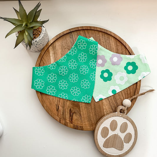 Pink and Mint Happy Smile Flower Daisies Floral Dog Bandana