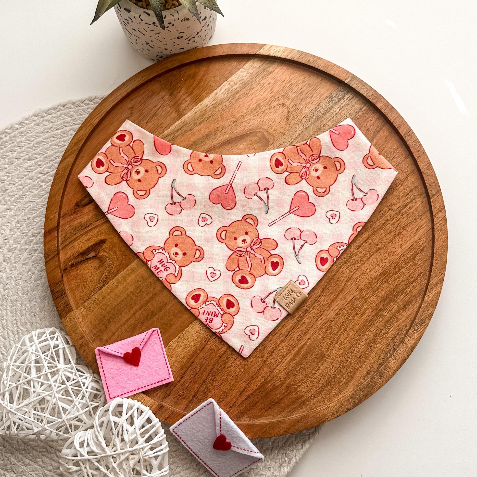 I Cherry-Ish You in Pink Dog Bandana | Pet Accessories Scarf | Pet Bandana | Snap On Reversible Bandana