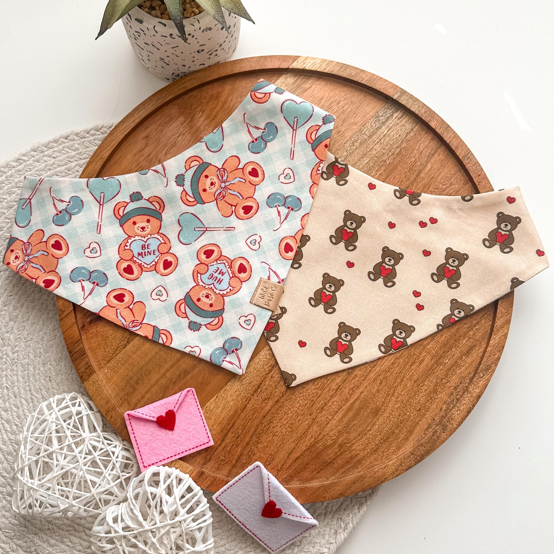 I Cherry-Ish You in Blue Dog Bandana | Pet Accessories Scarf | Pet Bandana | Snap On Reversible Bandana