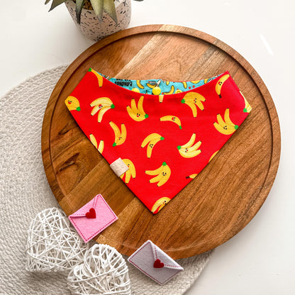 Bananas For You Dog Bandana | Pet Accessories Scarf | Pet Bandana | Snap On Reversible Bandana