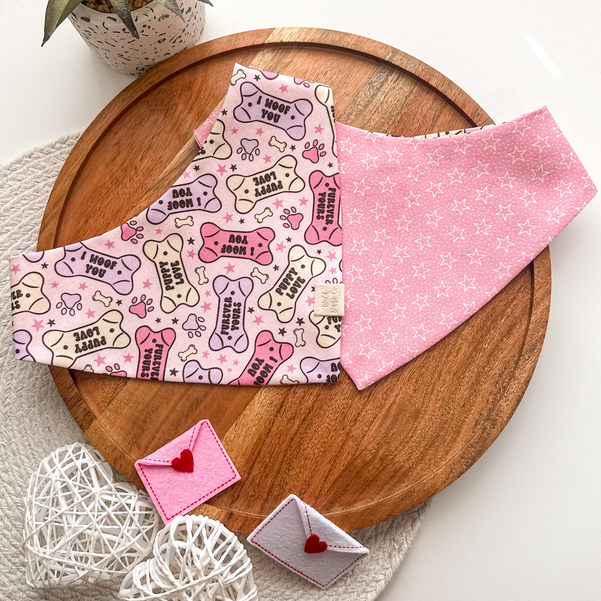 Puppy Love Dog Bandana | Pet Accessories Scarf | Pet Bandana | Snap On Reversible Bandana