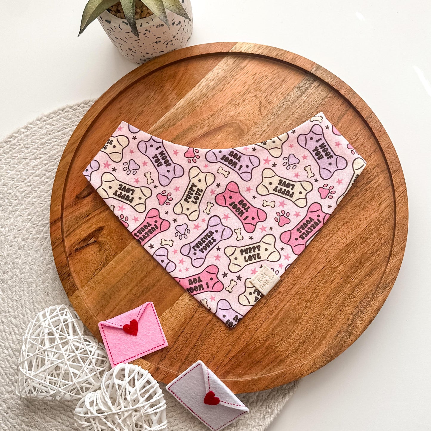 Puppy Love Dog Bandana | Pet Accessories Scarf | Pet Bandana | Snap On Reversible Bandana