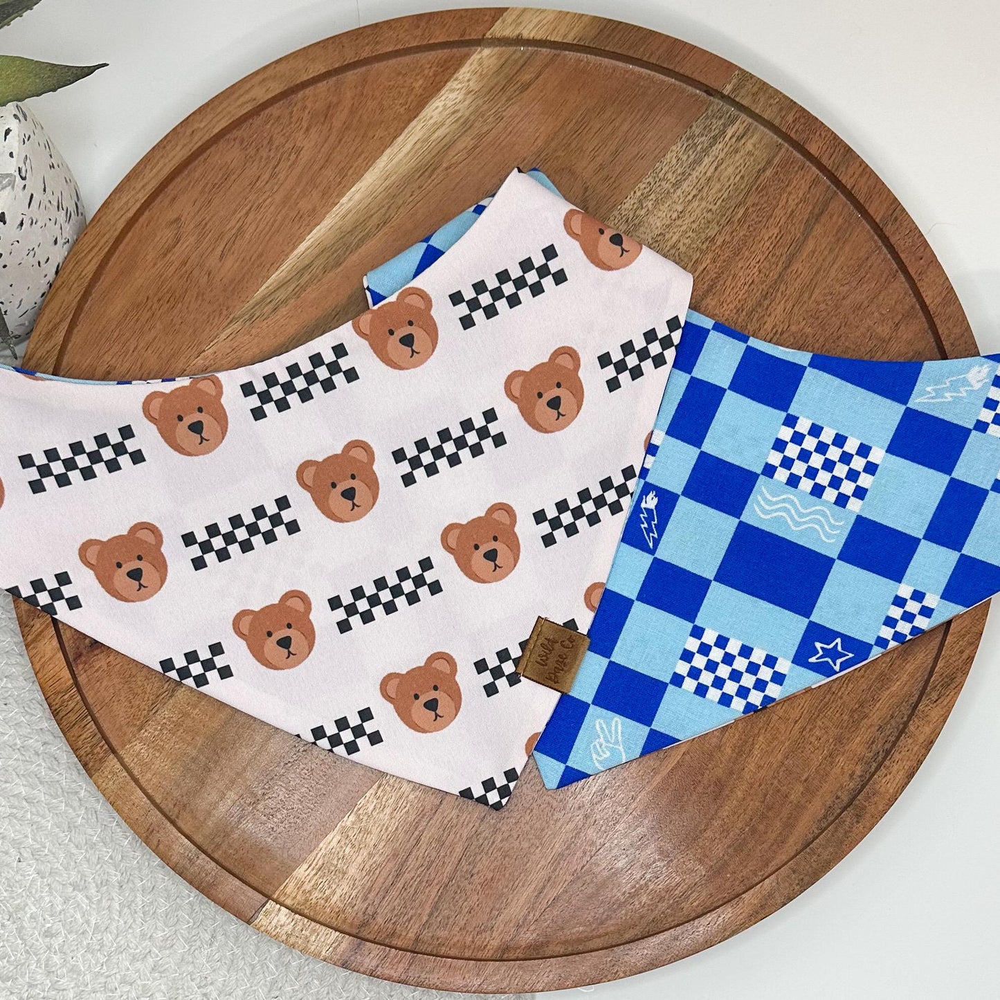 Teddy Bears and Blue Checkered Dog Bandana